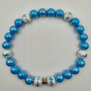 Blue and White Iridescent Beaded Necklace