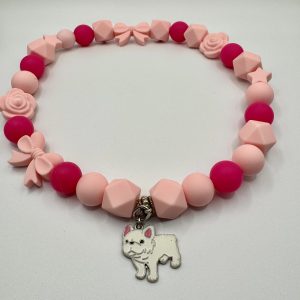 Pink Silicone Beads with White Frenchie Charm