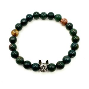 Blood Stone Stone Bracelet with Frenchie Charm