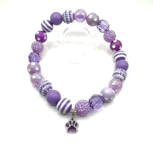 Purple Tone Dog Necklace with Purple Paw Charm