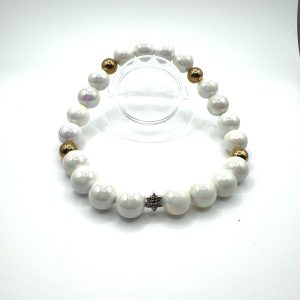White Iridescent Bead Dog Necklace