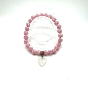 Pink Faux Pearl Beads with White Heart Charm