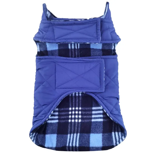 Reversible Fleece Lined Puffer Dog Coat - Blue Plaid - Image 2