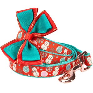 Festive Christmas Snowman Dog Leash With Bow Tie Accessory