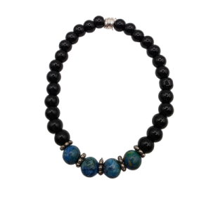 Blue Yellow African Turquoise and Black Onyx Beaded Bracelet