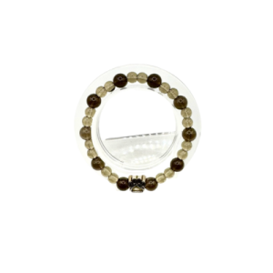Smokey Quartz Beads with Paw Print Charm Bracelet