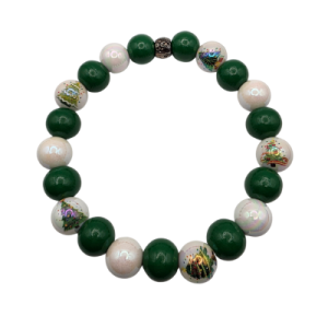 Dog Necklace with Christmas Tree Iridescent Beads with Green Wood Beads