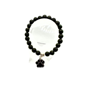 Beaded Black Lava Stone with Black Paw Charm Bracelet