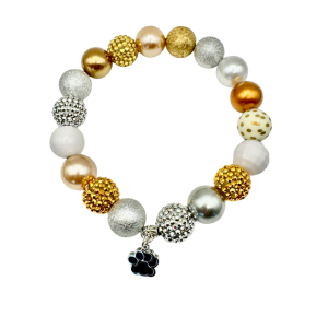 New Years Gold and Silver Dog Necklace with Black Paw Charm