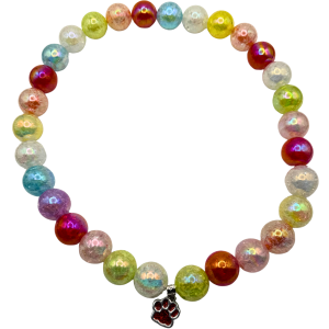 Multi Color Iridescent Dog Necklace with Red Paw Charm