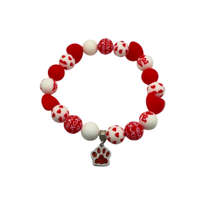 Valentines Day Themed Dog Necklace With Red Paw Charm