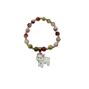 Multi Color Beaded Bracelet with White French Bulldog Charm