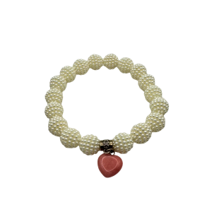 Faux Pearl Dog Necklace with Pink Heart Charm