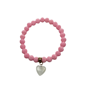 Pink Faux Pearl Dog Necklace with White Heart Charm