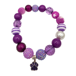 Purple Bead Dog Necklace with Matching Paw Charm