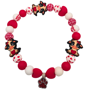 Valentine's Dog Necklace with Cows and Red Glitter Paw Charm