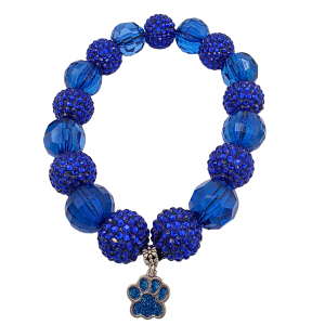 Sapphire Blue Bead Dog Necklace with Paw Charm