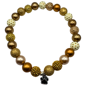 Glitter Gold Dog Necklace with Black Paw Charm