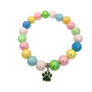 Spring Collection Dog Necklace with Pastel Beads and Green Paw Charm