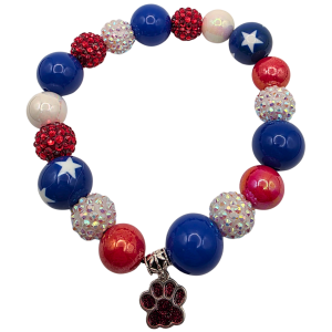 Patriotic Dog Necklace in Red White and Blue with Red Paw Charm